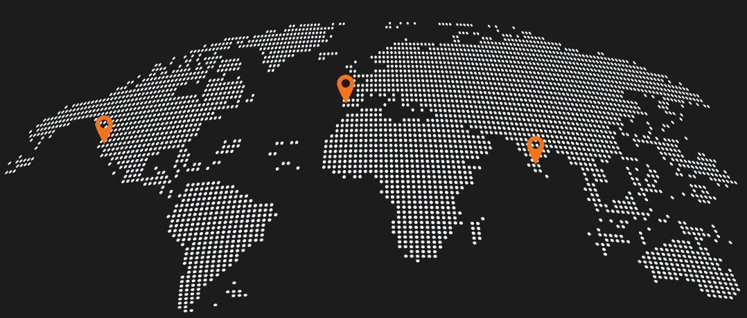 World map marking Phoenix, London and Hyderabad